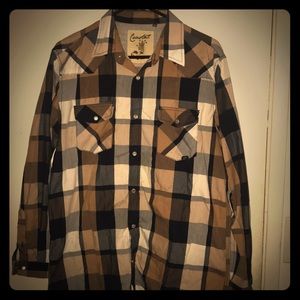 Used Tan and blue western style flannel shirt